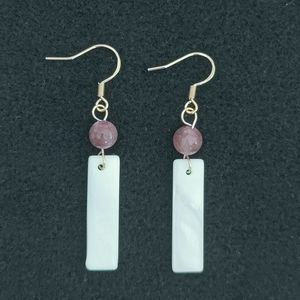 NWT HANDMADE GOLD LEPIDOLITE AND MOTHER OF PEARL COPPER EARRINGS